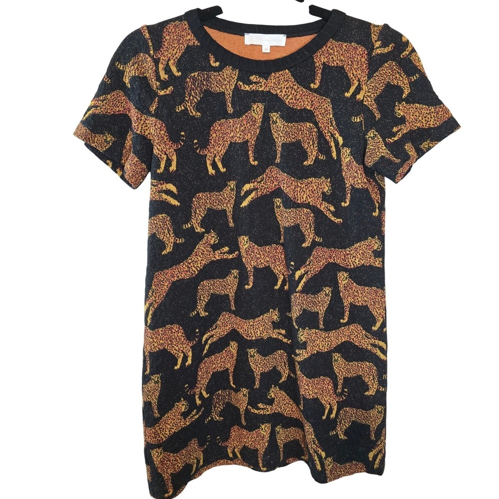 Anthropologie‎ Corey Lynn Calter Cheetah Print Metallic Knit T-Shirt Dress  XS
